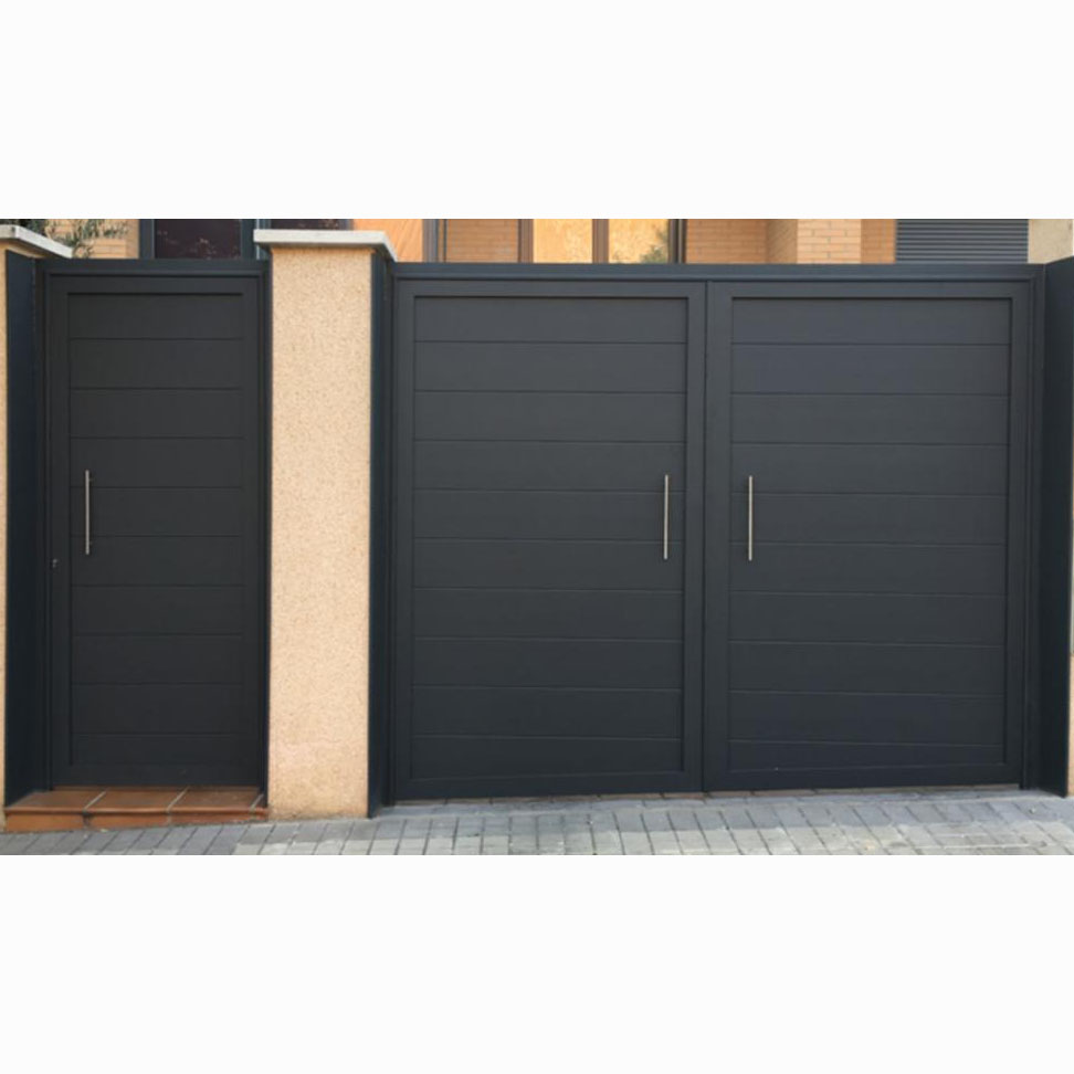 Conjunto de Puertas de Aluminio con Lamas Horizontales en Color Negro